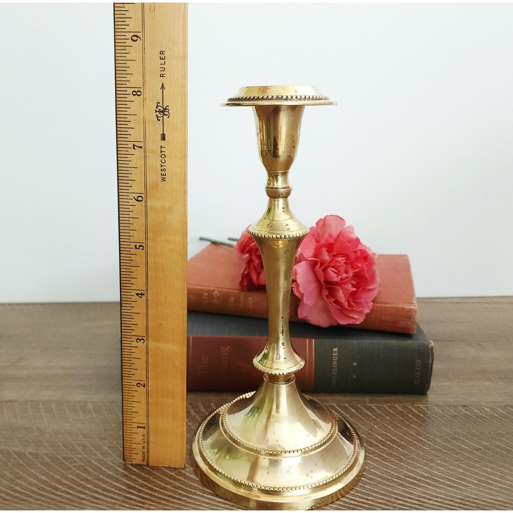 Vintage Brass Candlestick Holder with beaded‎ accen - Picture 5 of 10
